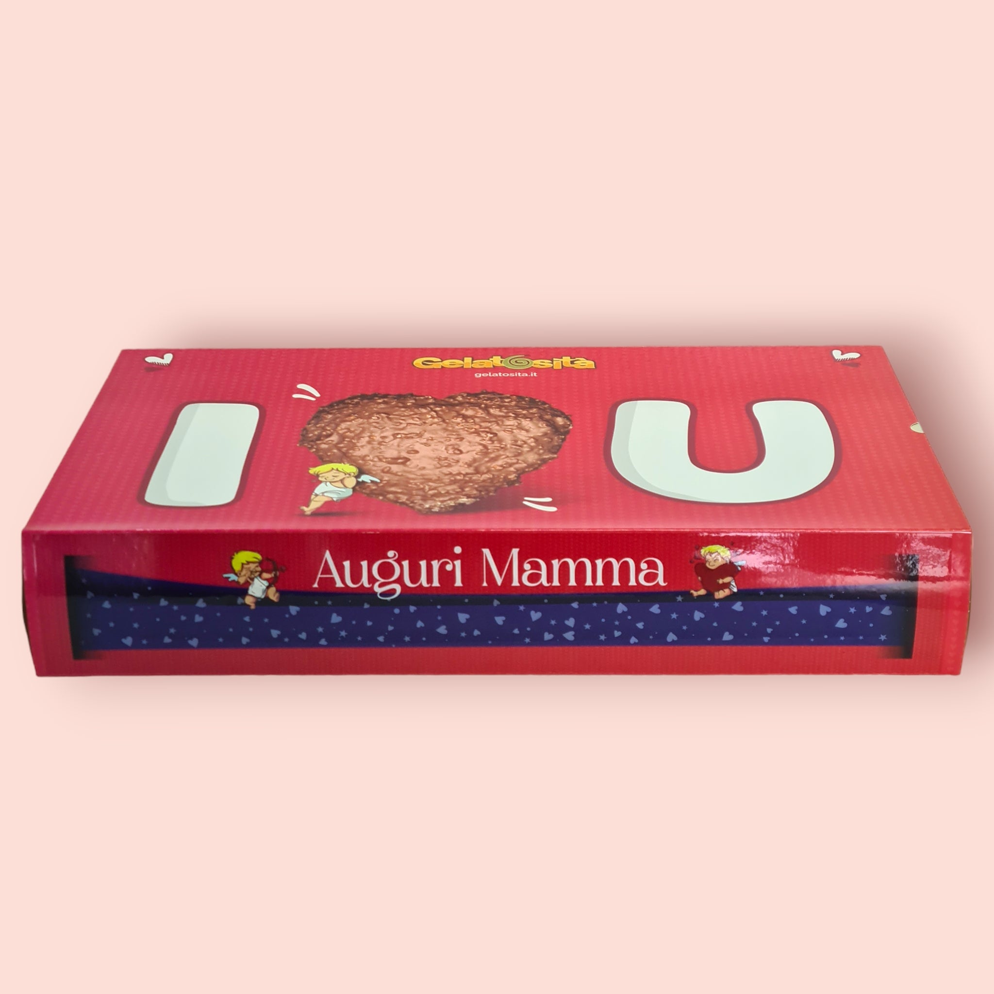 BOX MAMMA, I-LOVE-YOU! Cuore al Latte ripieno Muybuen + 5 creme + 2 cioccolatini + rosa e dedica (Ed. Limitata)