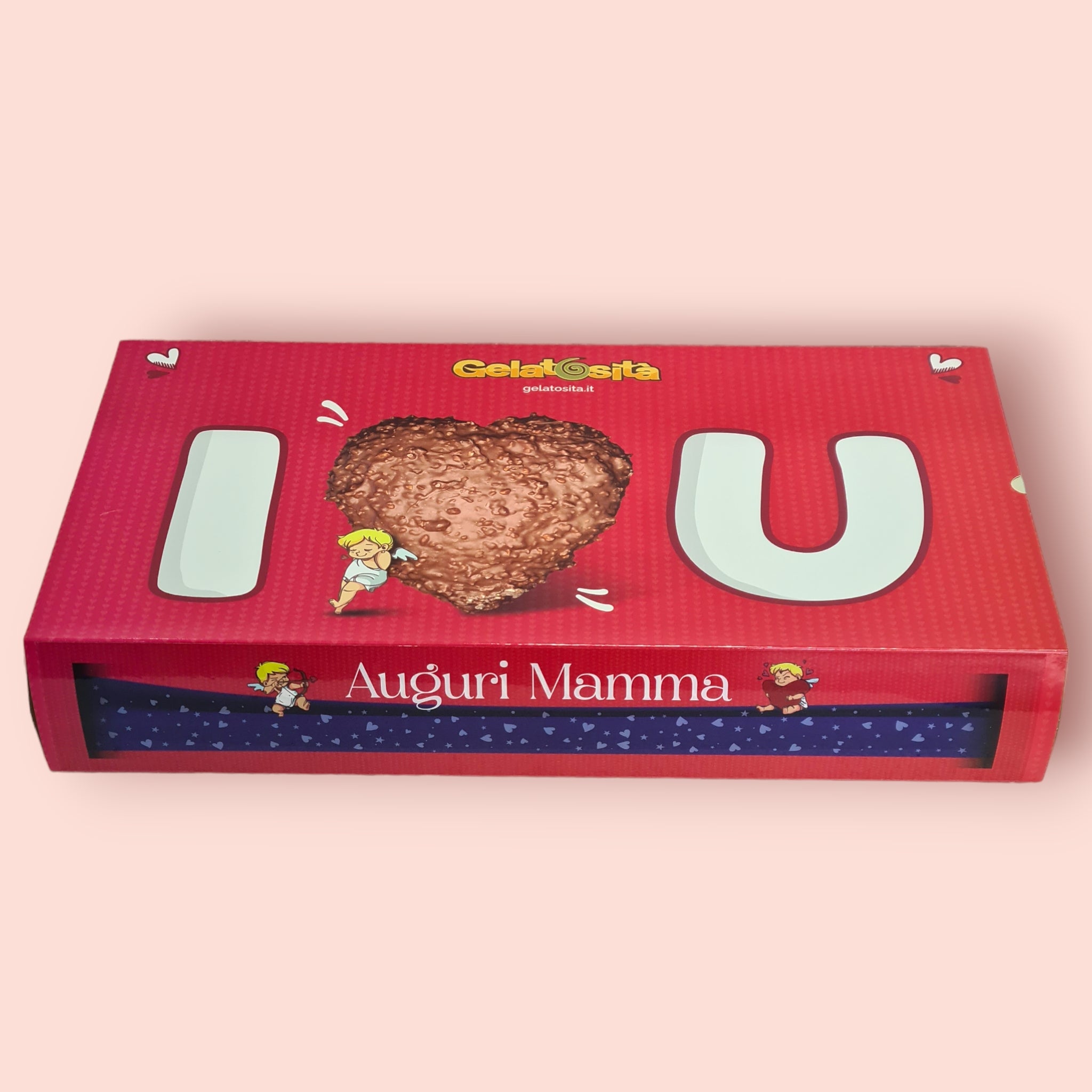 BOX MAMMA, I-LOVE-YOU! Cuore al Latte ripieno Muybuen + 5 creme + 2 cioccolatini + rosa e dedica (Ed. Limitata)