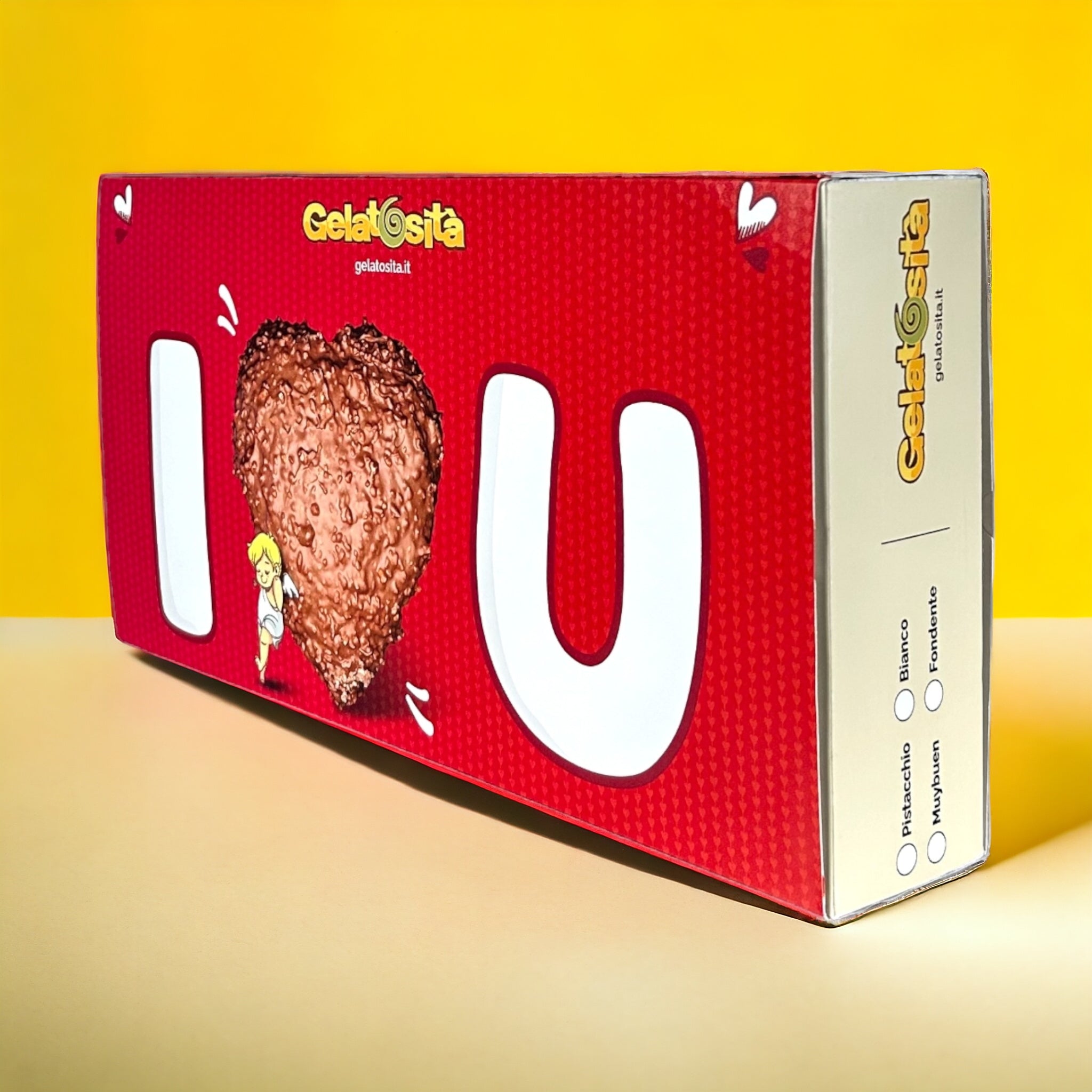BOX MAMMA, I-LOVE-YOU! Cuore Bianco ripieno Crema Bianca + 5 creme + 2 cioccolatini + rosa e dedica (Ed. Limitata)