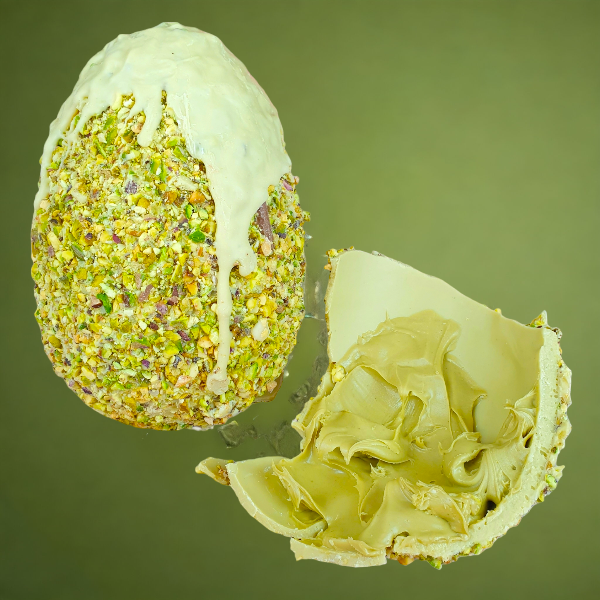 Uovo Golosone al Pistacchio ripieno di Crema al Pistacchio, artigianale 350g + 100g crema