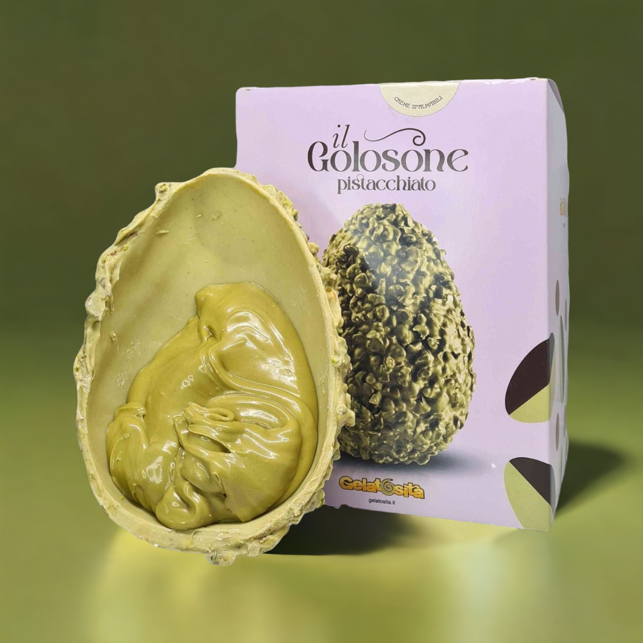 Uovo Golosone al Pistacchio ripieno di Crema al Pistacchio, artigianale 350g + 100g crema