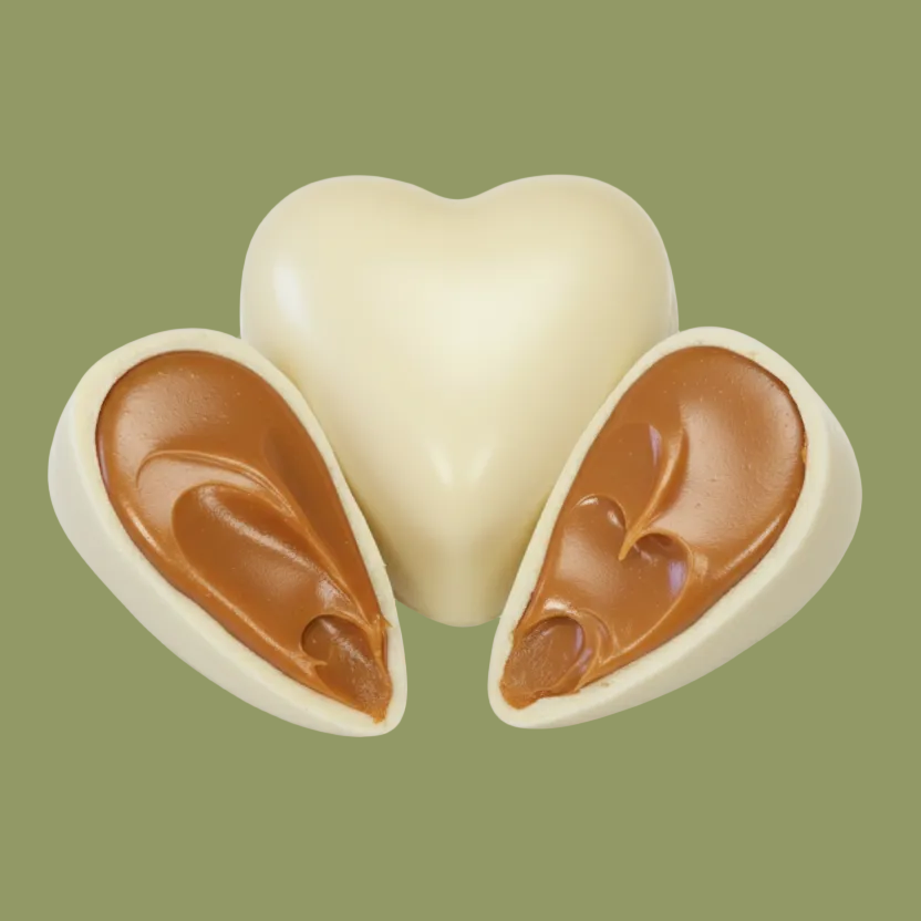 BOX I LOVE YOU 💝 Cuore ripieno crema CARAMELLO 750gr + 4 creme + barretta “LOVE” + dedica + extra scritta