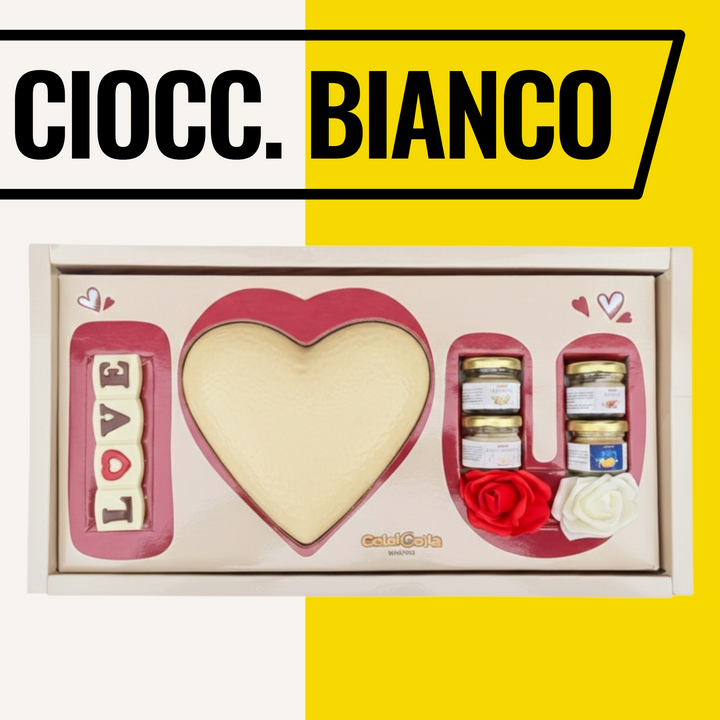 BOX I LOVE YOU 💝 Cuore di cioccolato ripieno crema Ciocc. BIANCO 750gr
