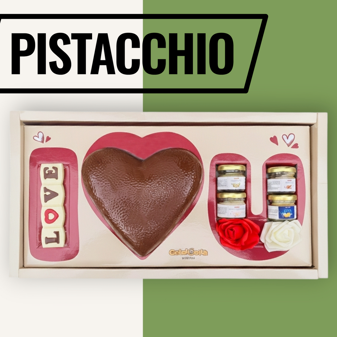 BOX I LOVE YOU 💝 Cuore di cioccolato ripieno crema PISTACCHIO 750gr
