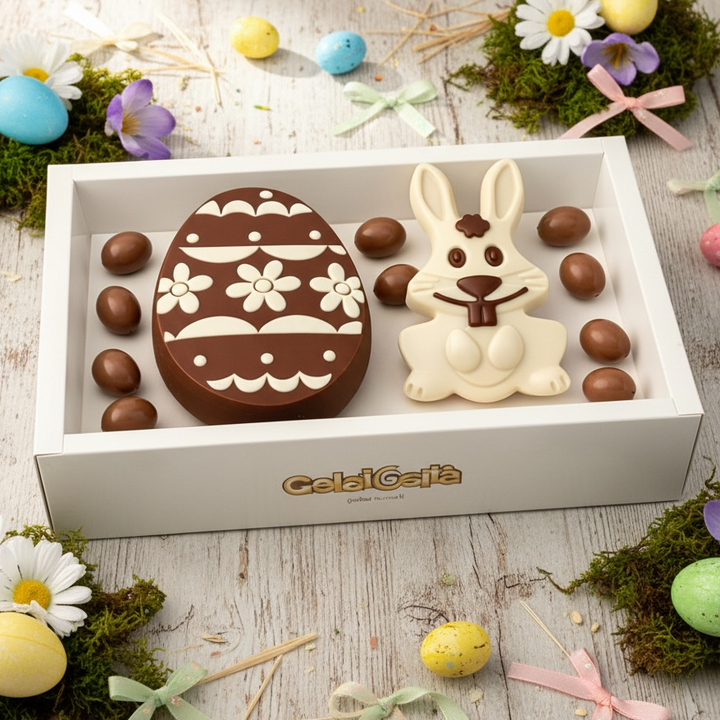 BOX PASQUA con 1 UOVO 3D + 1 CONIGLIO 3D RIPIENI