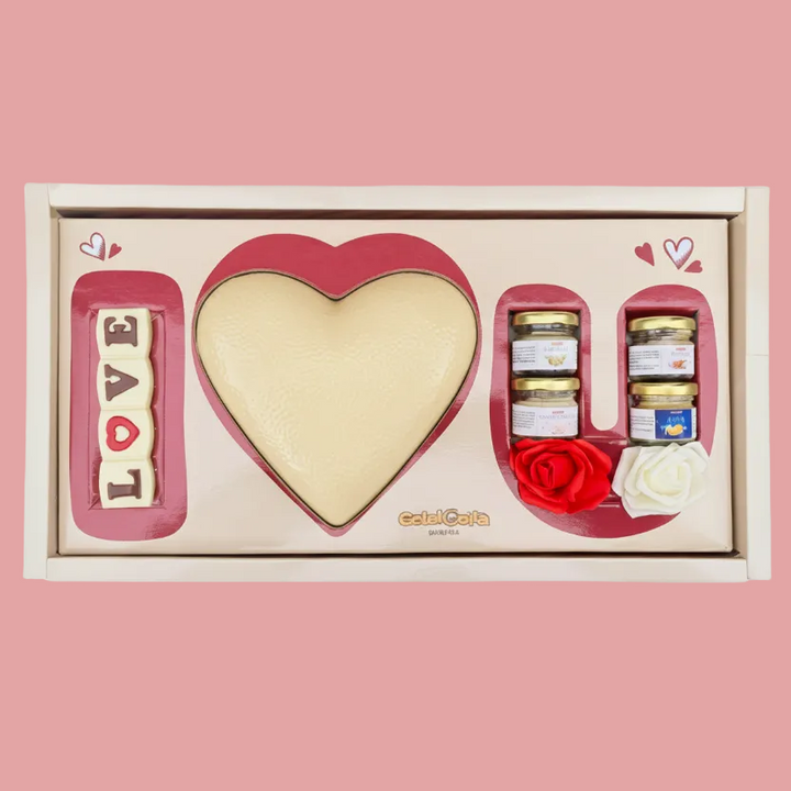 BOX I LOVE YOU 💝 Cuore di cioccolato ripieno crema Ciocc. BIANCO 750gr