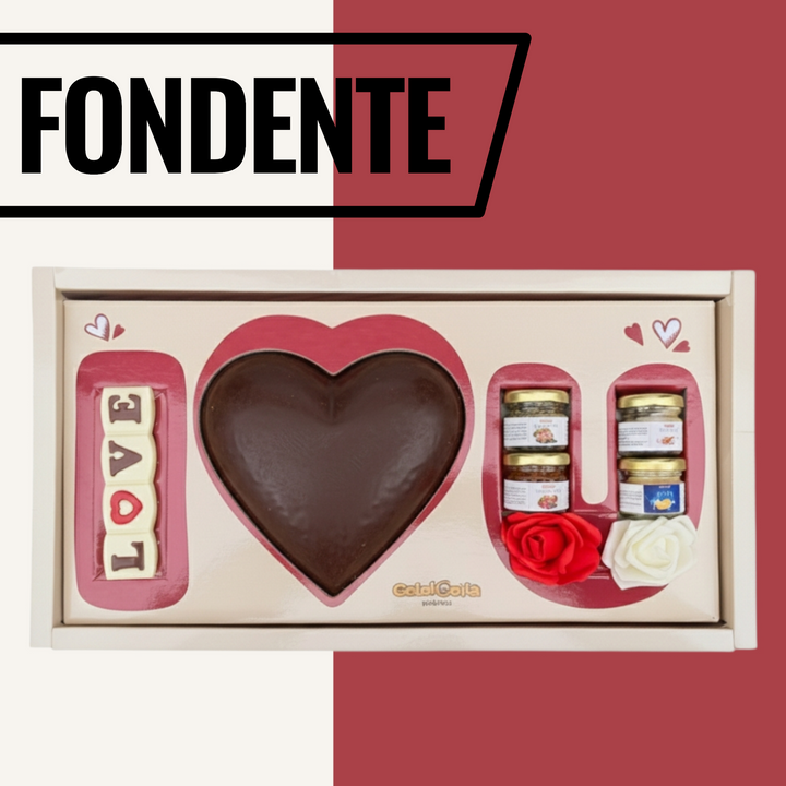 BOX I LOVE YOU 💝 Cuore di cioccolato ripieno crema FONDENTE 750gr