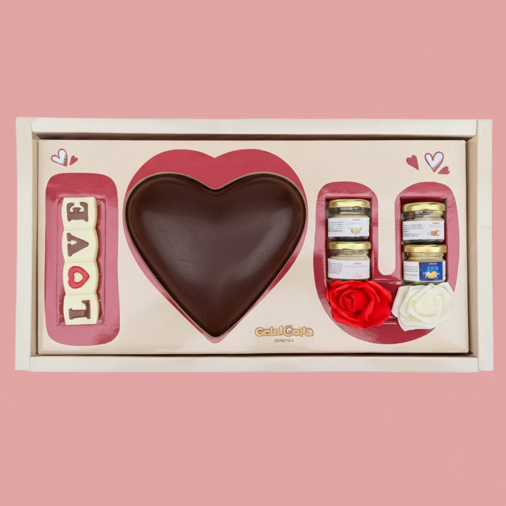 BOX I LOVE YOU 💝 Cuore di cioccolato ripieno crema FONDENTE 750gr
