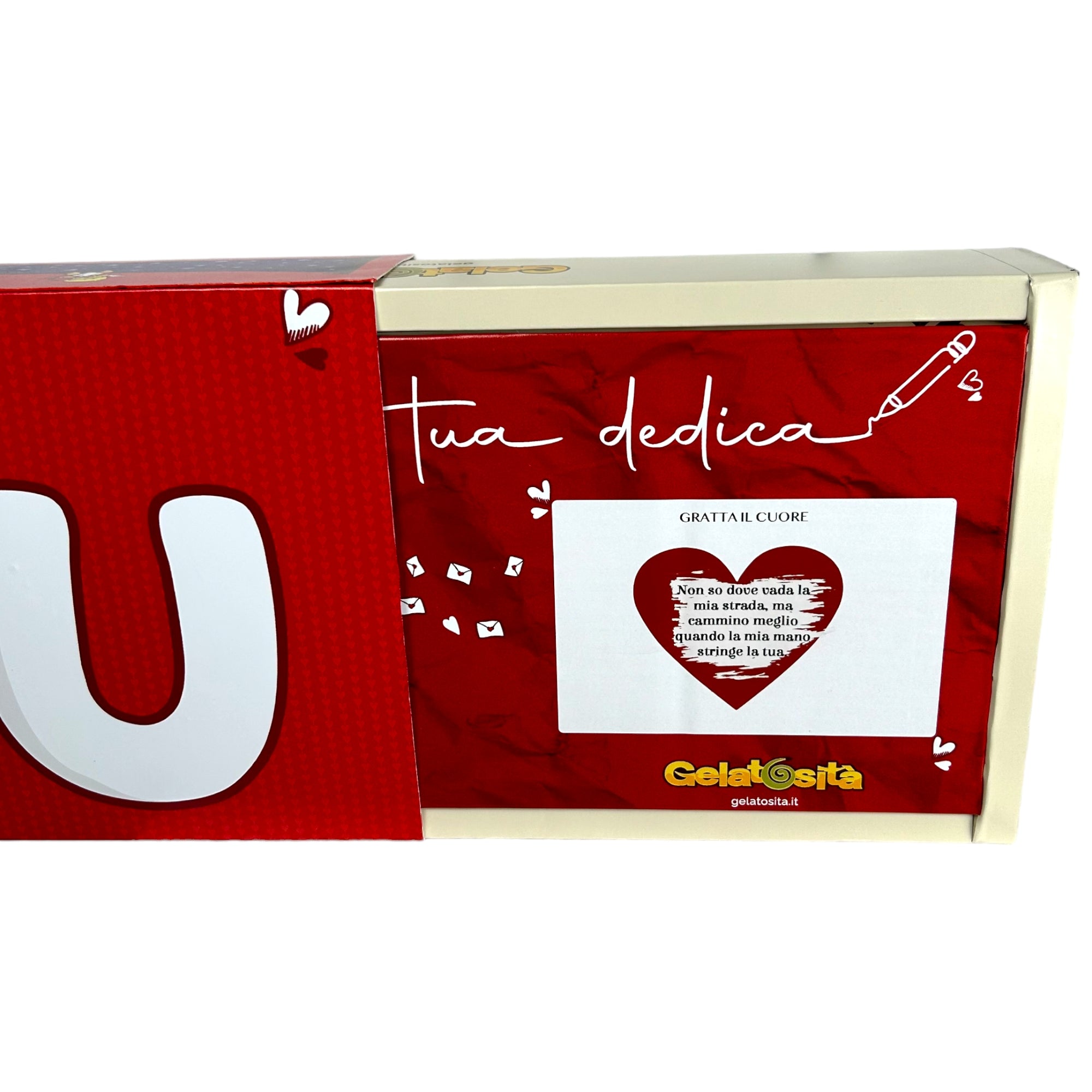 BOX I-LOVE-YOU cuore Bianco ripieno + 5 creme + 2 cioccolatini + rosa e dedica (Lim. Edition)