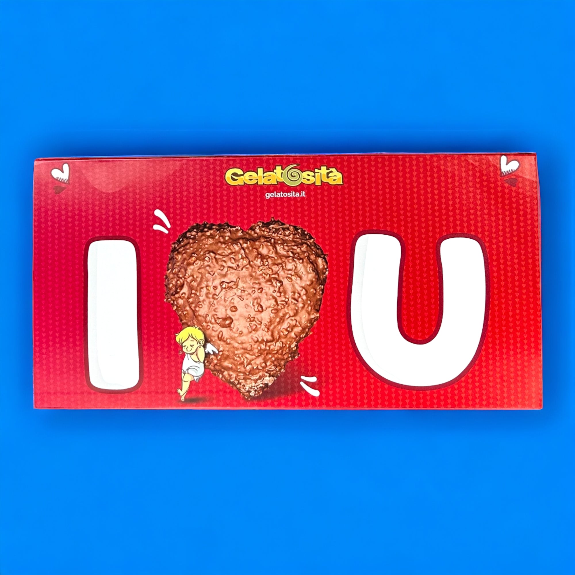 BOX I-LOVE-YOU cuore Latte ripieno Muybuen + 5 creme + 2 cioccolatini + rosa e dedica (Lim. Edition)
